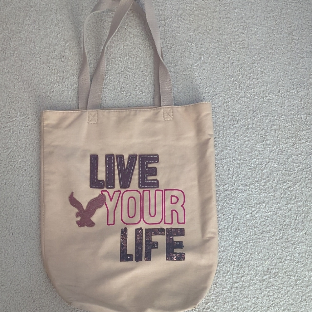 American Eagle Outfitters Beige Tote with Inspirational Print